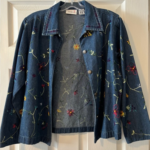 Parisian Works Blue Floral Embroidered Jean Jacket - Picture 2 of 13